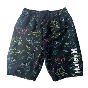 Boys Hurley Black Swim Shorts with Vibrant Print trunks